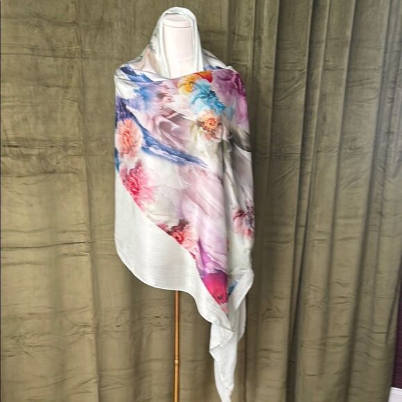 Ted Baker viscose/silk Floral Multicolor Shawl Wrap, 72x27 inches - Picture 1 of 10